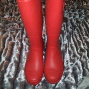 Red rubber boots. Women's size 8